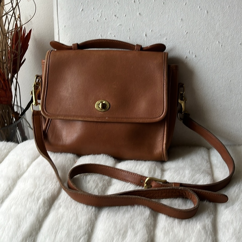 Coach Vintage Court 9870 Bag 1980’s Tan Leather Top Handle Satchel Crossbody